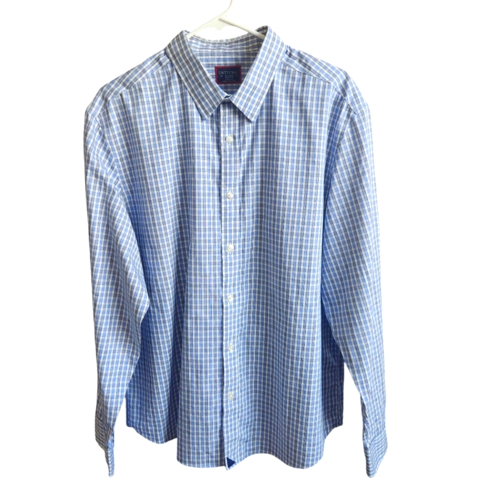 UNTUCKit Blue & White Gingham Button Up Shirt Casual Classic XL Preppy Modern